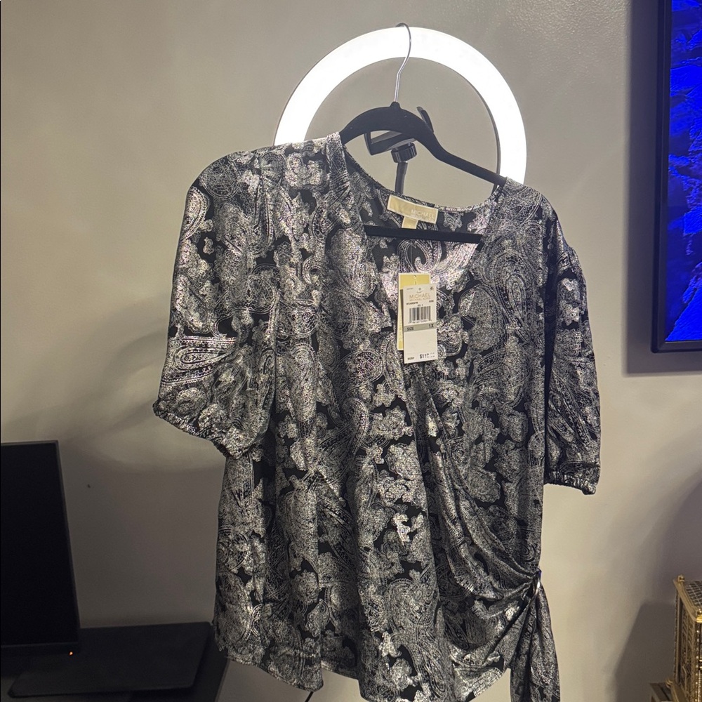 Michael Kors Black and White Paisley Blouse